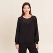 Blouse droite manches longues dentelle noir femme