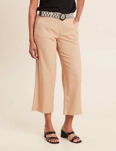 Pantalon large 7/8ème ceinturé sable femme
