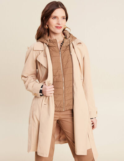 Trench ceinturé à capuche beige femme