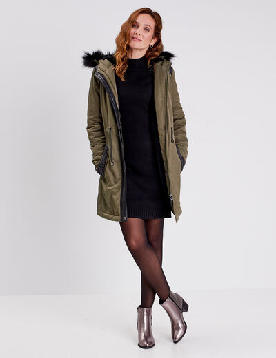Robe pull droite avec perles noir femme