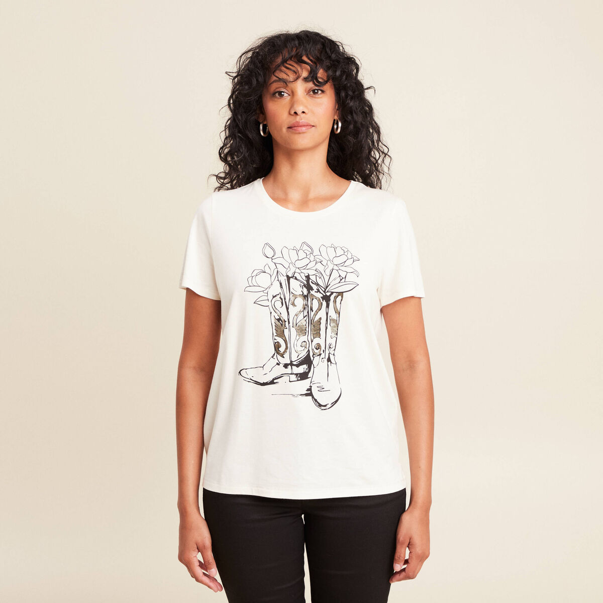 T-shirt cintré court manches courtes ecru femme