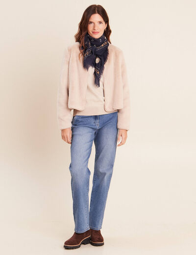 Veste manches longues fausse fourrure sable femme