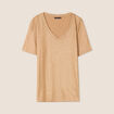 T-shirt col V manches courtes beige femme