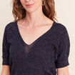 Pull col v bleu marine femme