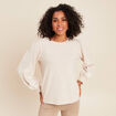 Sweat duveteux col rond manches longues creme femme