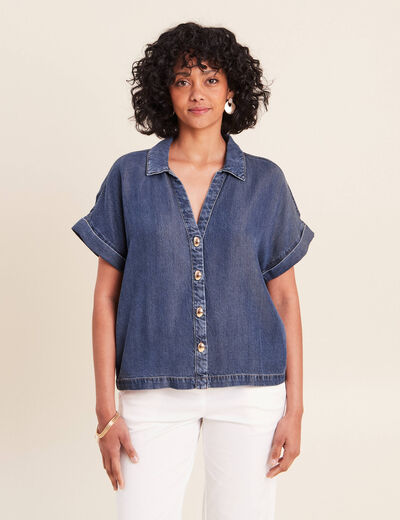 Chemise col chemise manches courtes denim double stone femme