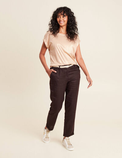 Pantalon flou ceinturé marron foncé femme