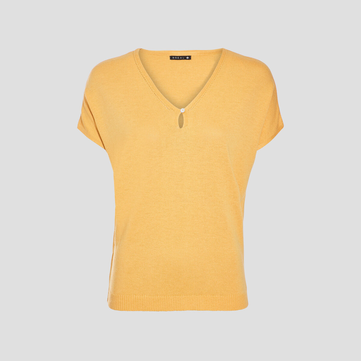 Pull manches courtes jaune moutarde femme