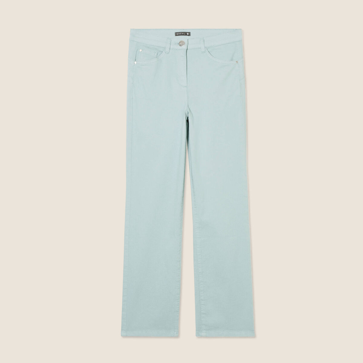 Pantalon droit taille haute 7/8ème bleu canard femme