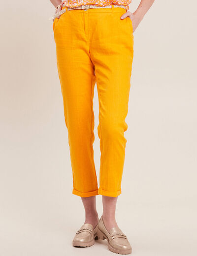 Pantalon flou ceinturé jaune or femme