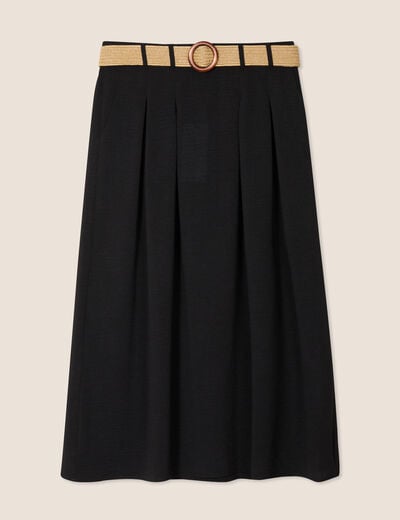 Jupe longue évasée ceinturée noir femme