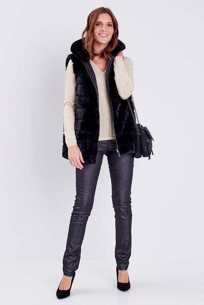 Pantalon ajusté enduit couleur argent femme