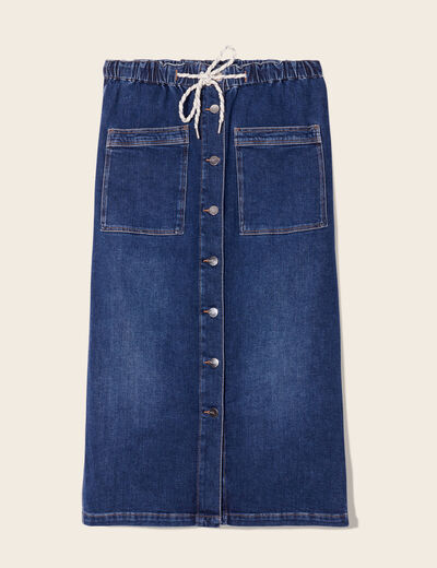 Jupe longue droite en jean denim stone femme
