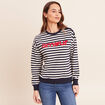 Sweat col rond &agrave; message bleu femme