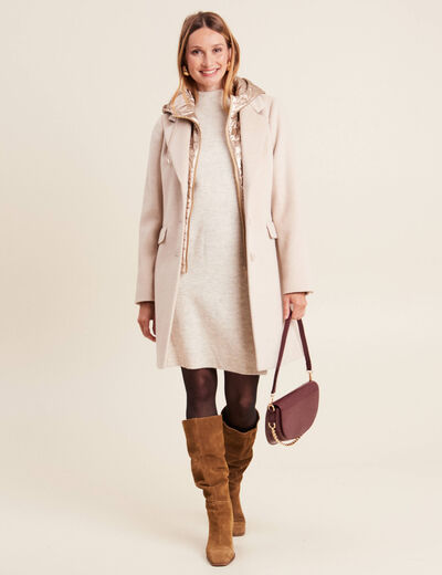 Manteau droit à capuche creme femme
