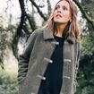Manteau droit laine mouton vert kaki femme