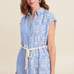 Robe droite courte col chemise ceinture bleu clair femme