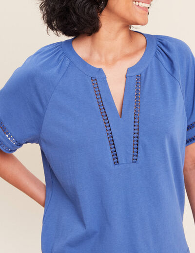 Blouse col v manches courtes bleu roi femme