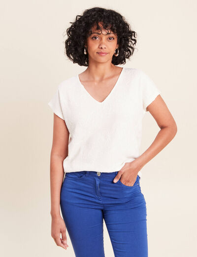 Blouse col v manches courtes ecru femme