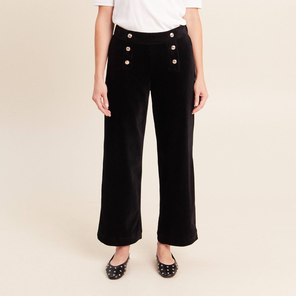 Pantalon loose en velours noir femme