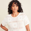Pull court col rond manches courtes ecru femme