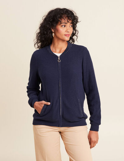 gilet réversible coton manches longues bleu marine femme