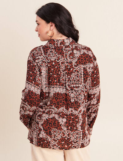 Chemise fluide manches longues marron femme