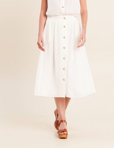 Jupe pliss&eacute;e taille haute doubl&eacute;e ecru femme