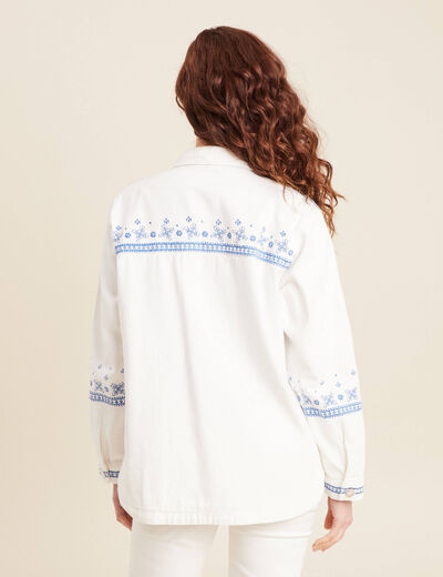 Surchemise brodée en jean blanc femme