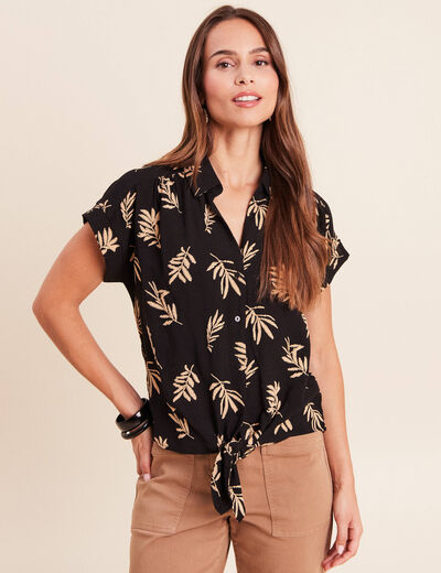 Chemise ample manches courtes noir femme