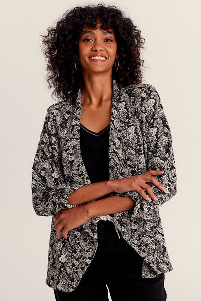Veste droite col cascade noir femme