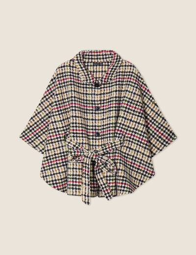 Poncho ceinturé boutonné multicolore femme