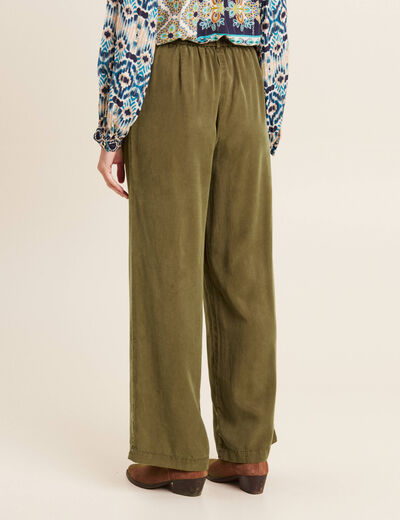 Pantalon flou large vert olive femme