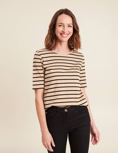 T-shirt col rond marron clair femme