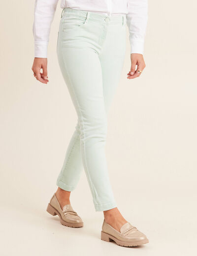 Jean ajusté 7/8ème 5 poches vert clair femme