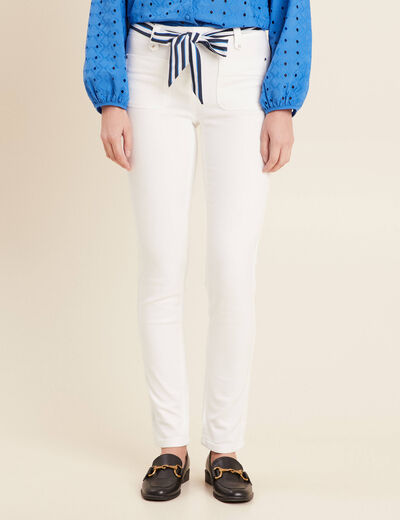 Jean ajusté taille basculée ecru femme
