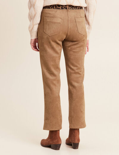 Pantalon droit suédine 7/8ème marron femme