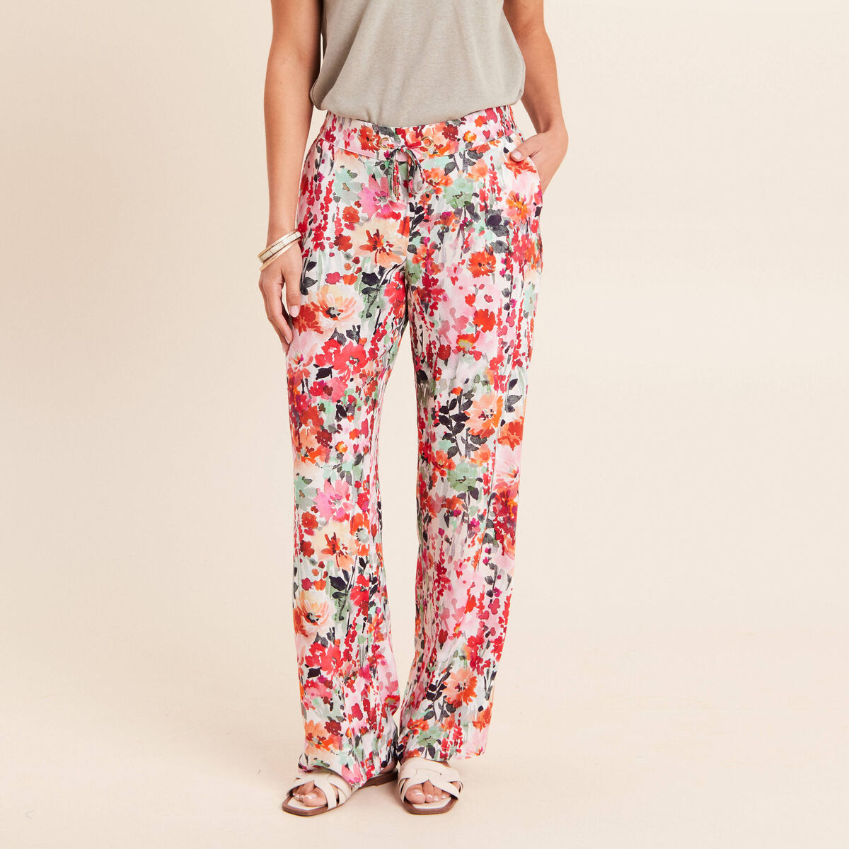 Pantalon large taille standard multicolore femme