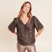 T-shirt &agrave; sequins manches coudes marron fonc&eacute; femme