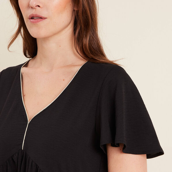 Robe évasée manches courtes noir femme