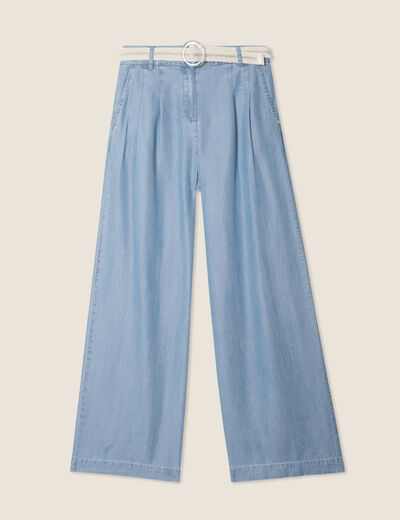 Pantalon large taille haute denim double stone femme