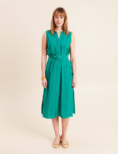 Robe &eacute;vas&eacute;e 3/4 sans manches ceinture vert menthe femme