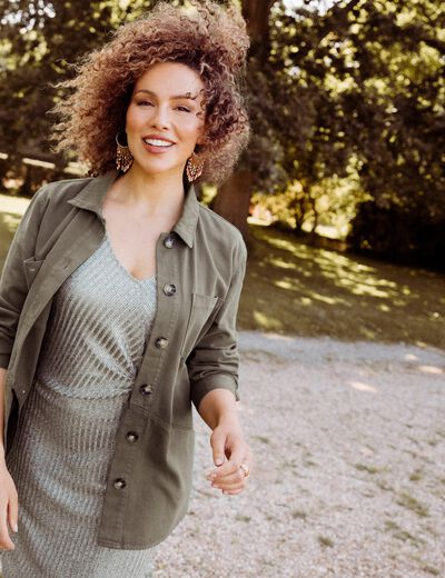 Surchemise en jean vert olive femme