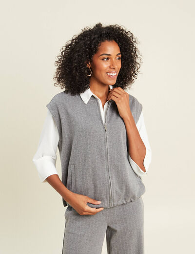 Bomber sans manches bas resserr&eacute; gris femme