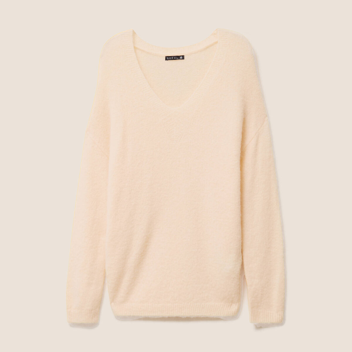 Pull col v orange abricot femme