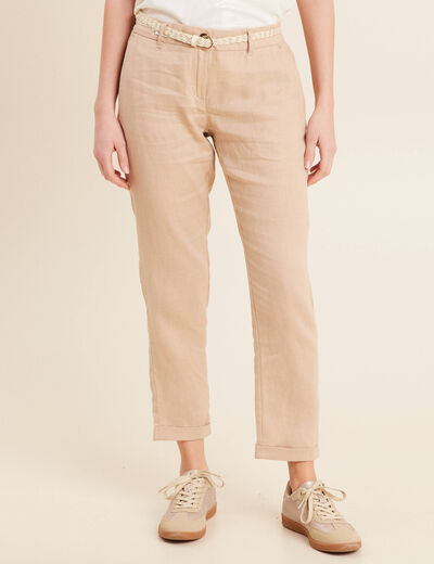 Pantalon flou ceinturé sable femme
