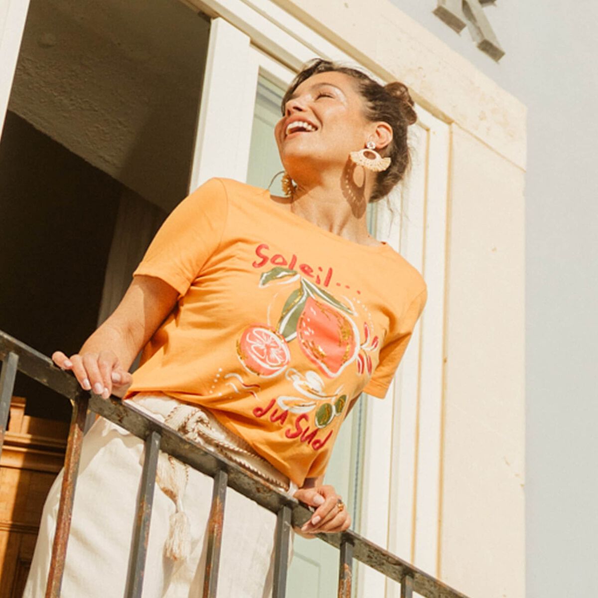 T-shirt manches courtes orange clair femme