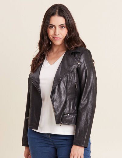 Veste esprit motard zippée noir femme