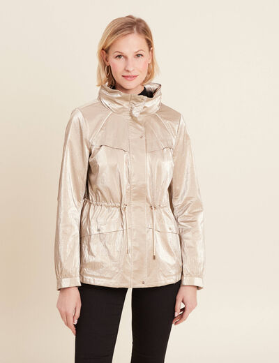 Parka courte métallisée beige femme