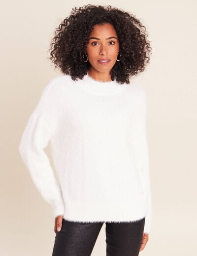 Pull col montant doux ecru femme